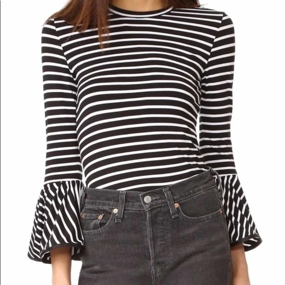 Style Mafia Black White Stripe Poppy Bell Sleeve Shirt Medium - Picture 1 of 12
